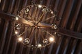 Bottom view of historical large brass chandelier installed in nobility mansion in northern Slovakia during 19th century