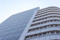 Bottom view landscape of skyscrapers. Architecture of office buildings, hotel. Many windows, floors of a multi-storey building Royalty Free Stock Photo