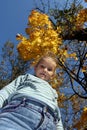 Bottom view of the little girl looking in the lens Royalty Free Stock Photo