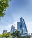 Bottom view of 155 meter high Deutsche Bank Twin Towers Royalty Free Stock Photo
