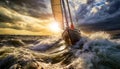 Modern Sailing Boat Braving the Waves of a Wild Stormy Sea - Generative Ai Royalty Free Stock Photo