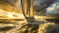 Modern Sailing Boat Braving the Waves of a Wild Stormy Sea - Generative Ai Royalty Free Stock Photo