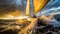 Modern Sailing Boat Braving the Waves of a Wild Stormy Sea - Generative Ai Royalty Free Stock Photo