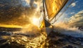 Modern Sailing Boat Braving the Waves of a Wild Stormy Sea - Generative Ai Royalty Free Stock Photo