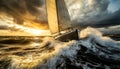 Modern Sailing Boat Braving the Waves of a Wild Stormy Sea - Generative Ai Royalty Free Stock Photo