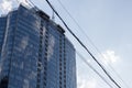 Bottom view of modern skyscrapers in business district against blue sky. Looking up at business buildings in downtown. Royalty Free Stock Photo