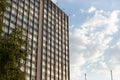 Bottom view of modern skyscrapers in business district against blue sky. Looking up at business buildings in downtown. Royalty Free Stock Photo