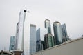 Bottom view of modern skyscrapers in business district against blue sky. Looking up at business buildings in downtown. Royalty Free Stock Photo