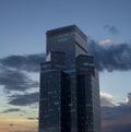 Bottom View of Modern Skyscrapers in the Business District Against a Dramatic sky. Looking at Business Buildings in the City Royalty Free Stock Photo