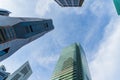 Bottom view of modern skyscrapers in business district against s Royalty Free Stock Photo