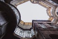 Bottom view on the old historical Building in Budapest city, Hungary. Royalty Free Stock Photo