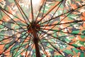 Bottom view of old metal frame inside the old umbrella on the beach Royalty Free Stock Photo