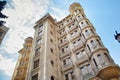 Bottom view of the one of modern multistorey residential buildings in center of Almaty