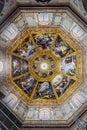 Bottom view of the religious painting of the dome of 16th century Medici Chapel Capelle Medicee framed with gold