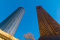 Bottom view of skyscraper and Andrew Young Obelisk, Atlanta, USA