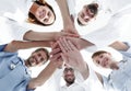 Bottom view.a team of doctors at the medical center clasped their hands together Royalty Free Stock Photo