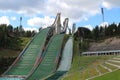Bottom view of the three slopes of the ski jump. Lahti. Finland Royalty Free Stock Photo