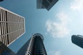 Bottom view to modern skyscrapers at downtown district. Business below background. Singapore city Royalty Free Stock Photo