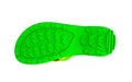 Bottom view of yellow and green rubber male beach slipper sneak