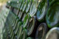 The bottoms of empty green glass bottles Royalty Free Stock Photo