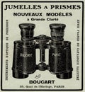 Boucart, instruments d`optique de precision, jumelles a prismes, vintage advertising france 1914 binoculars Royalty Free Stock Photo
