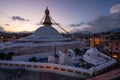 Boudhanath stupa, landmark and sacred place in Kathmandu city at sunset, Nepal Royalty Free Stock Photo