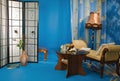 Boudoir interior in the blue colors