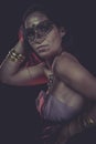 Boudoir, sensual masked woman, venetian mask, brunette young