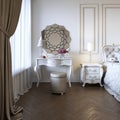 Boudoir table. Details of the interior of the bedroom and make-up, hairstyles with a mirror