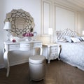Boudoir table. Details of the interior of the bedroom and make-up, hairstyles with a mirror