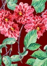 Bouguet red dahlia, watercolor, pattern seamless