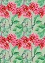 Bouguet red dahlia, watercolor, pattern seamless