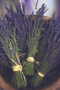 Bouguets of violet lavendula flowers, Old Style Toned, Lavender bouquet in basket