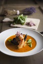 Bouillabaisse seafood soup with shrimps salmon and mussels