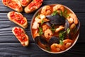 Bouillabaisse soup with seafood and fish close-up in a bowl serv Royalty Free Stock Photo