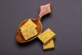 Bouillon stock cubes isolated on black background Royalty Free Stock Photo