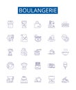 Boulangerie line icons signs set. Design collection of Bakery, Patisserie, Bread, Croissant, Cookies, Viennoiserie, Cake