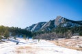 Boulder flatirons in the snow Royalty Free Stock Photo