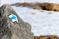 A boulder with a trail marking, Giant Mountains, Poland