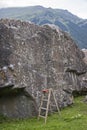 Boulderfels with unfair climbing assistance