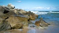 Boulders as breakwaters on the Baltic Sea coast Royalty Free Stock Photo