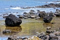 Boulders at the Giants Causeway and Cliffs, Northern Ireland Royalty Free Stock Photo