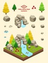 Isometric Simple Rocks Set - Boreal Forest Rock Formation Autumn