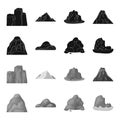 Boulders, a rounded mountain, rocks in the sea. Different mountains set collection icons in black,monochrome style Royalty Free Stock Photo