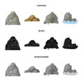 Boulders, a rounded mountain, rocks in the sea. Different mountains set collection icons in cartoon,black,monochrome Royalty Free Stock Photo