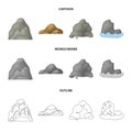 Boulders, a rounded mountain, rocks in the sea. Different mountains set collection icons in cartoon,outline,monochrome Royalty Free Stock Photo