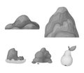 Boulders, a rounded mountain, rocks in the sea. Different mountains set collection icons in monochrome style vector Royalty Free Stock Photo