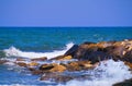 Boulders at the sea in the east shore of the Mediterranean Sea in Givat Olga Israel