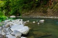 Boulders on the shore of the river