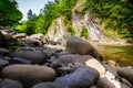Boulders on the shore of the river
